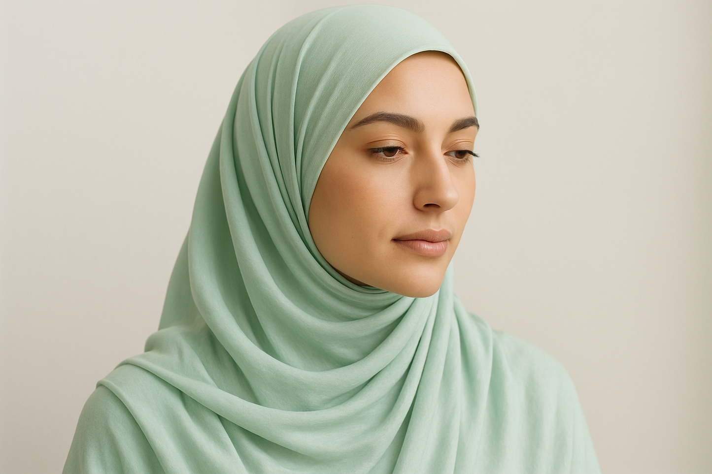 Woman wearing light mint green hijab in modal