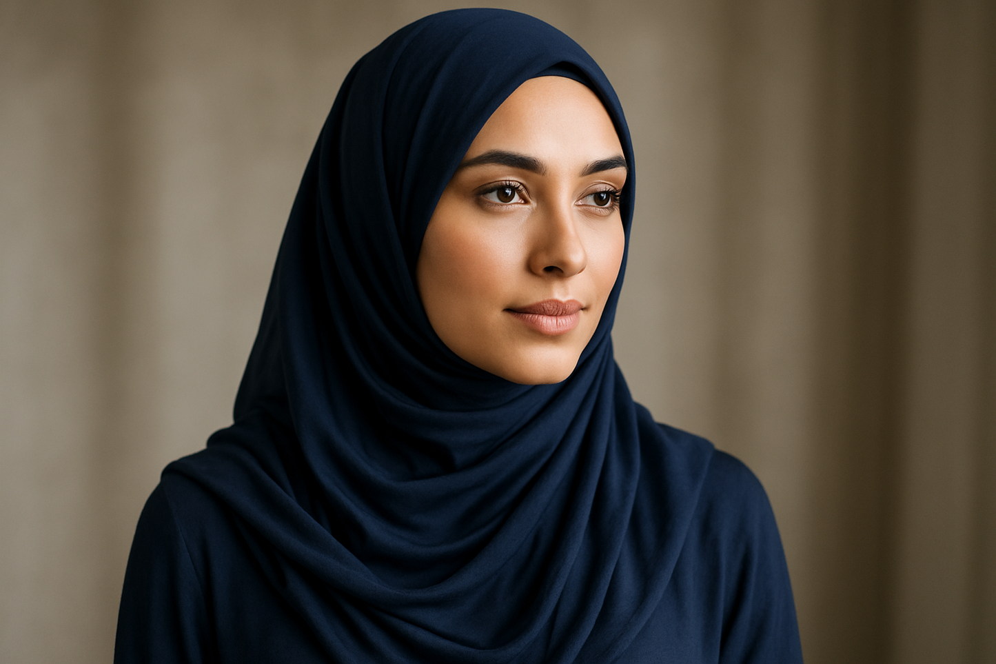 woman wearing navy blue modal hijab
