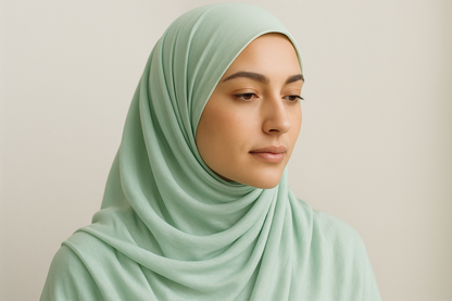Woman wearing light mint green hijab in modal